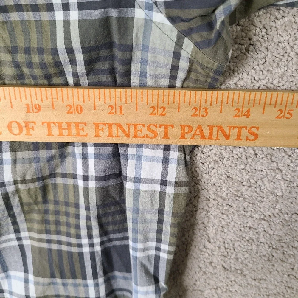 Banana Republic Shirt Men Large Green Gray‎ Plaid Button Down Cotton Blend